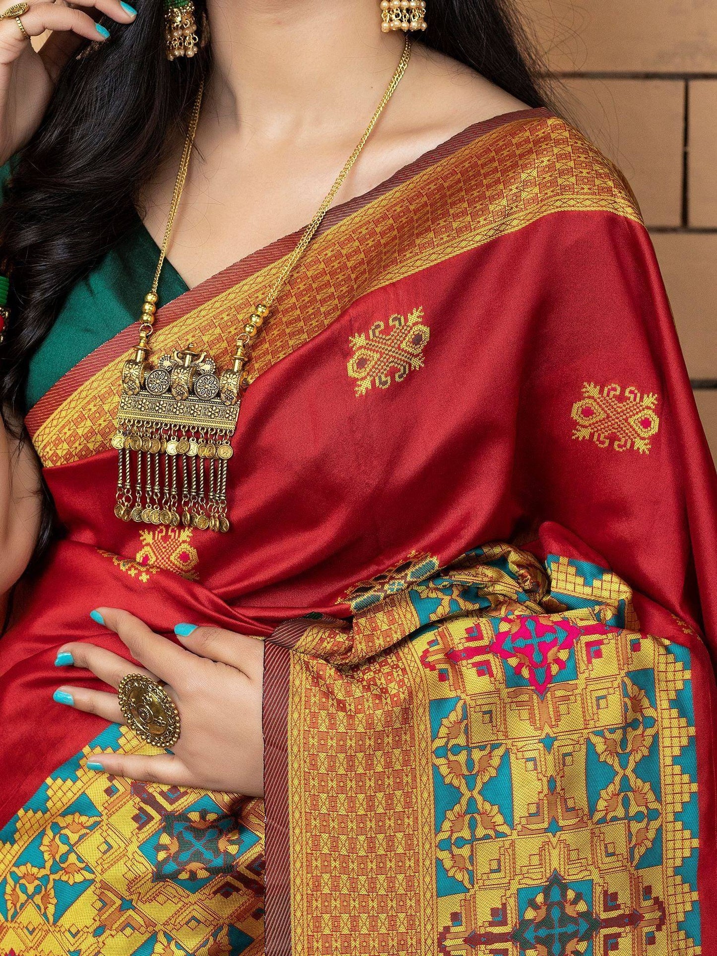 Red Zari Weaving Banarasi Silk Festival Saree with Blouse