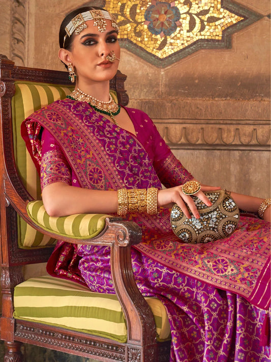 Outstanding Purple Weaving Silk Traditional Saree with Blouse