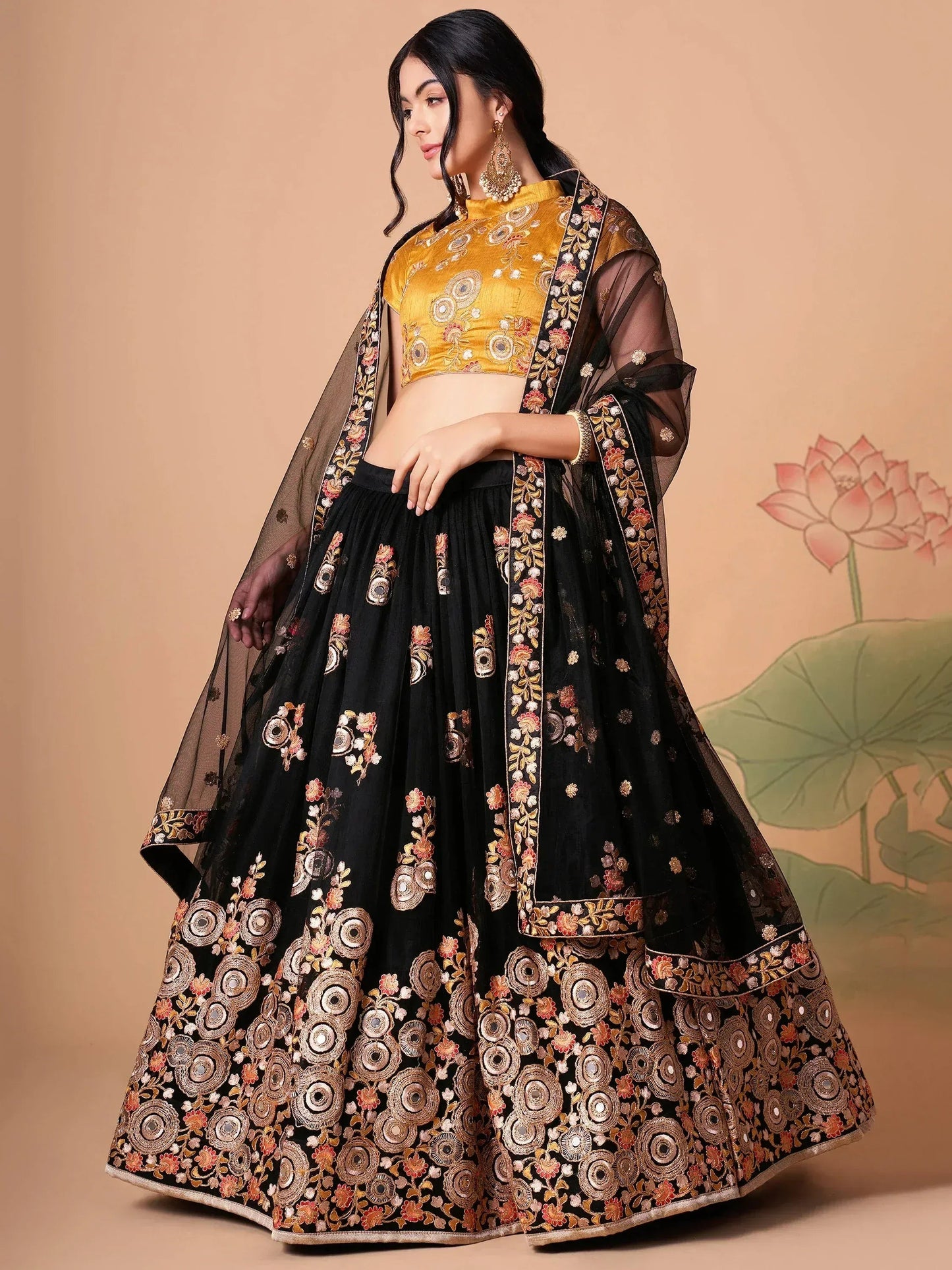 Glamorous Black Dori Embroidery Net Lehenga Choli