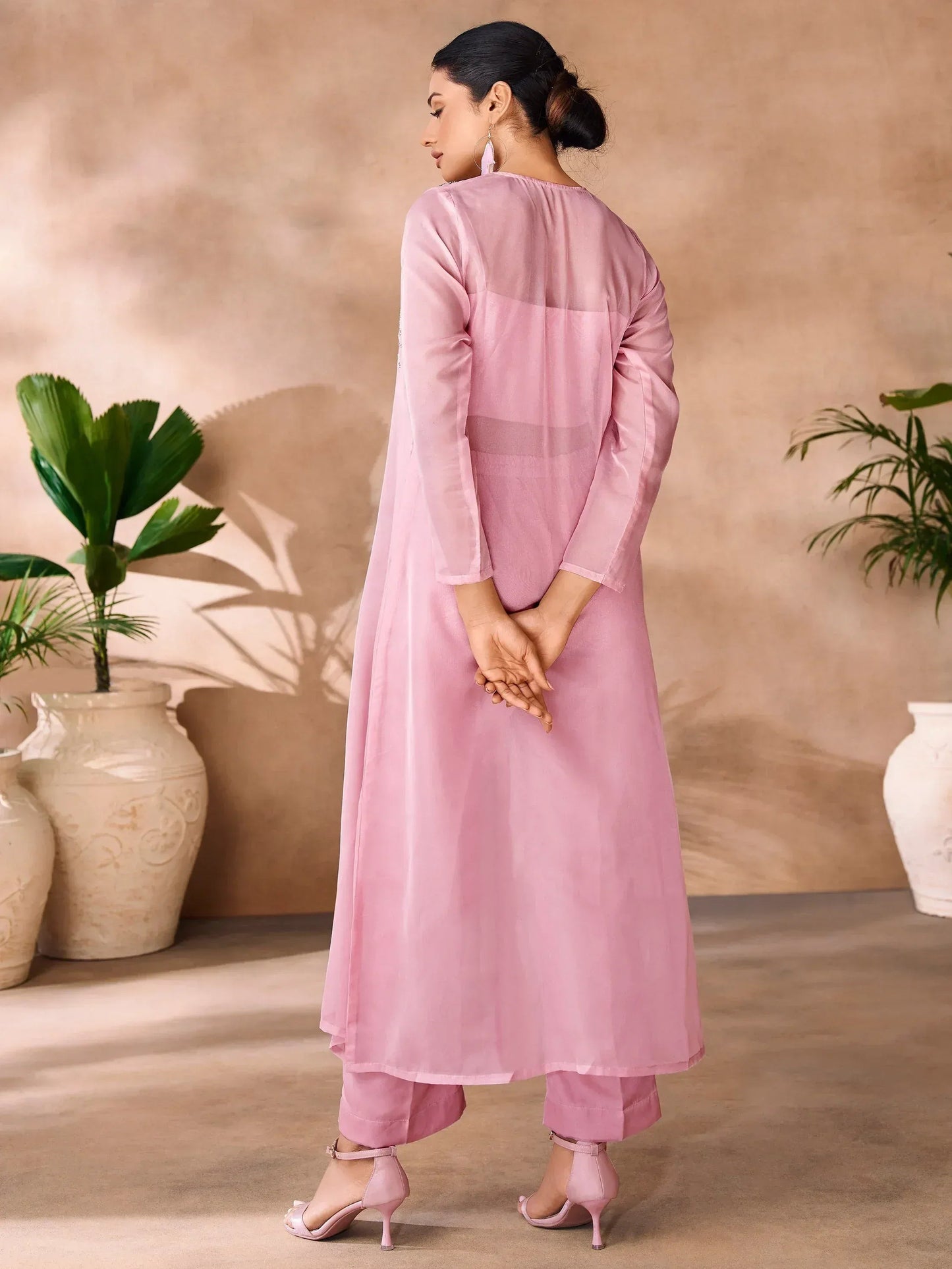 Enchanting Baby Pink Hand Work Organza Party Wear Co-Ord Set
