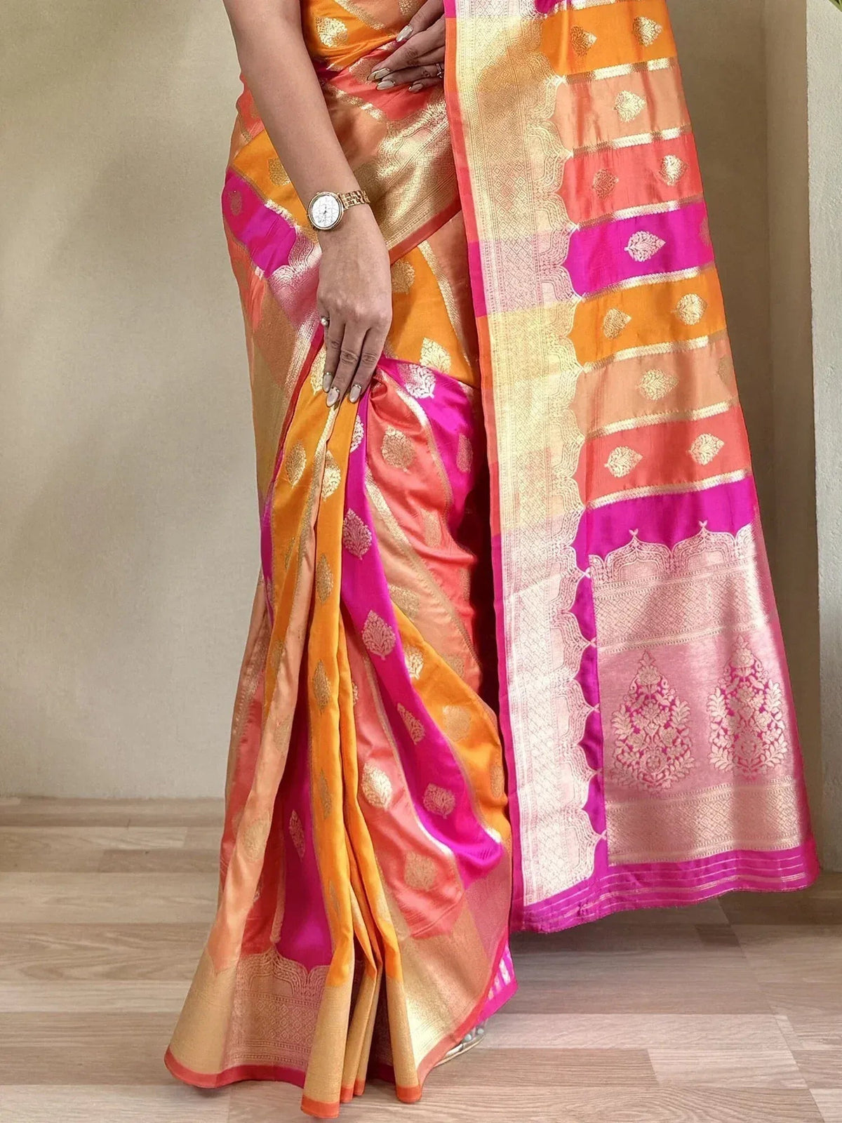 Multi-Color Zari Weaving Banarasi Silk Festival Wear Saree