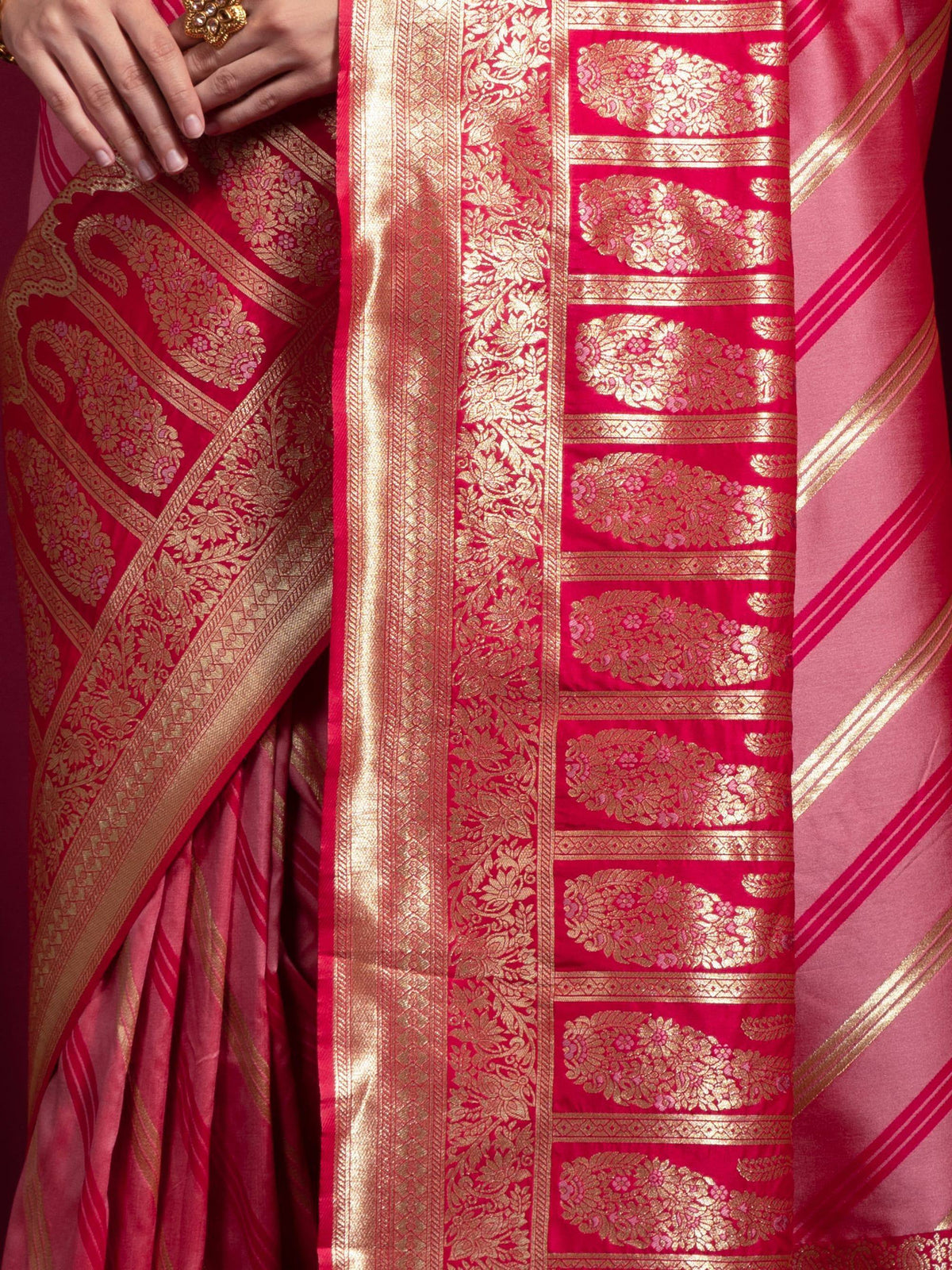 Abundant Pink Zari Weaving Silk Festive Wear Saree with Blouse