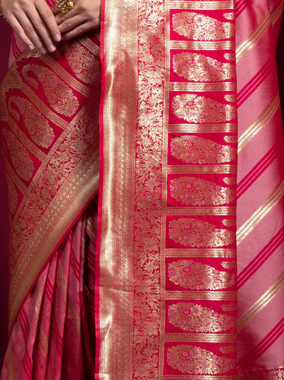 Abundant Pink Zari Weaving Silk Festive Wear Saree with Blouse