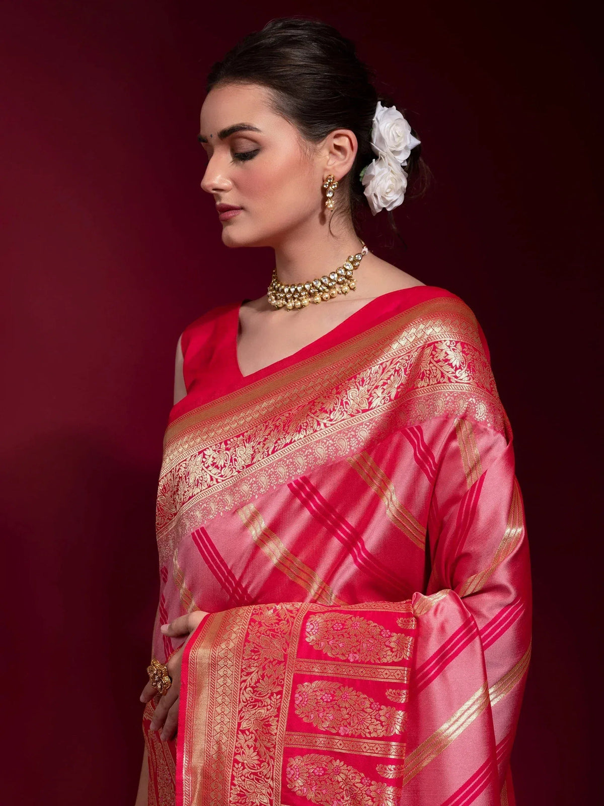 Abundant Pink Zari Weaving Silk Festive Wear Saree with Blouse