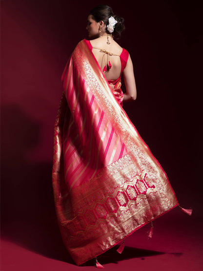 Abundant Pink Zari Weaving Silk Festive Wear Saree with Blouse