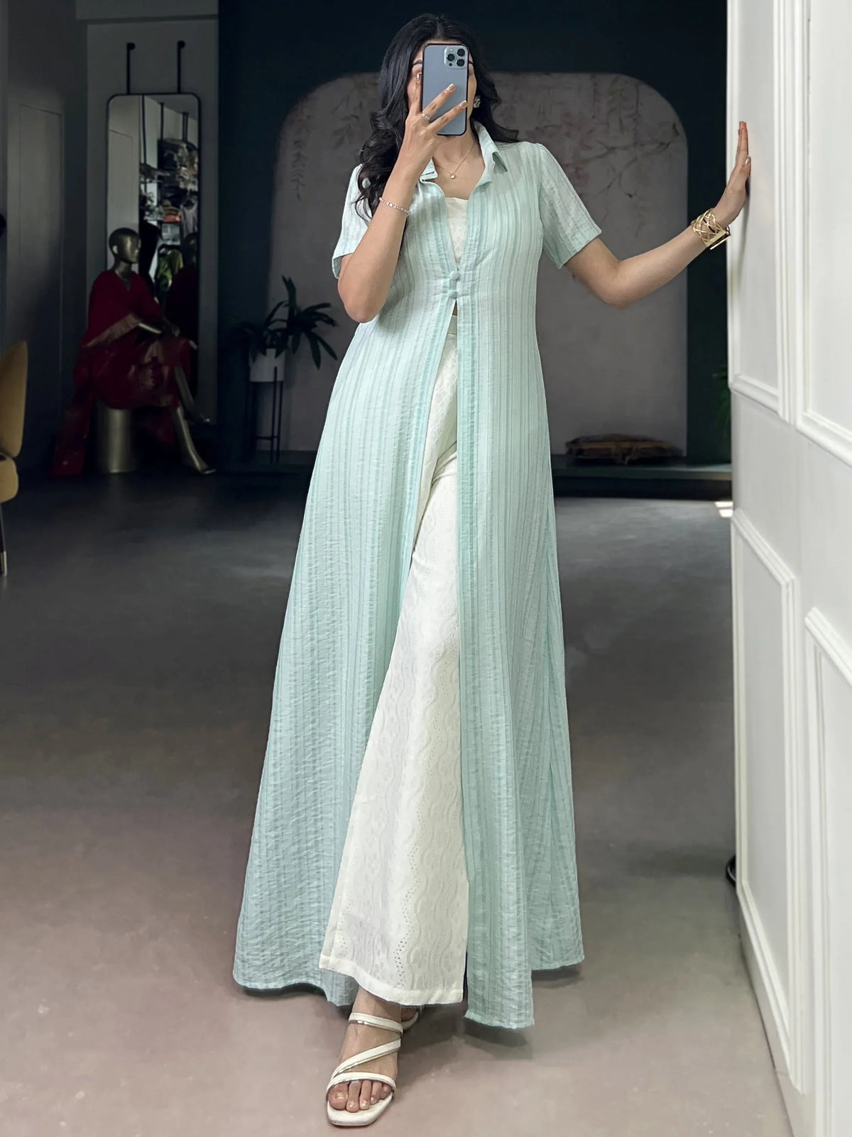 Stylish Sky Blue Printed Cotton Casual Wear Co-ord Set With Shrug