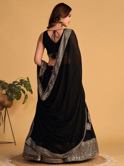 Black Zari Embroidered Georgette Lehenga Choli With Dupatta