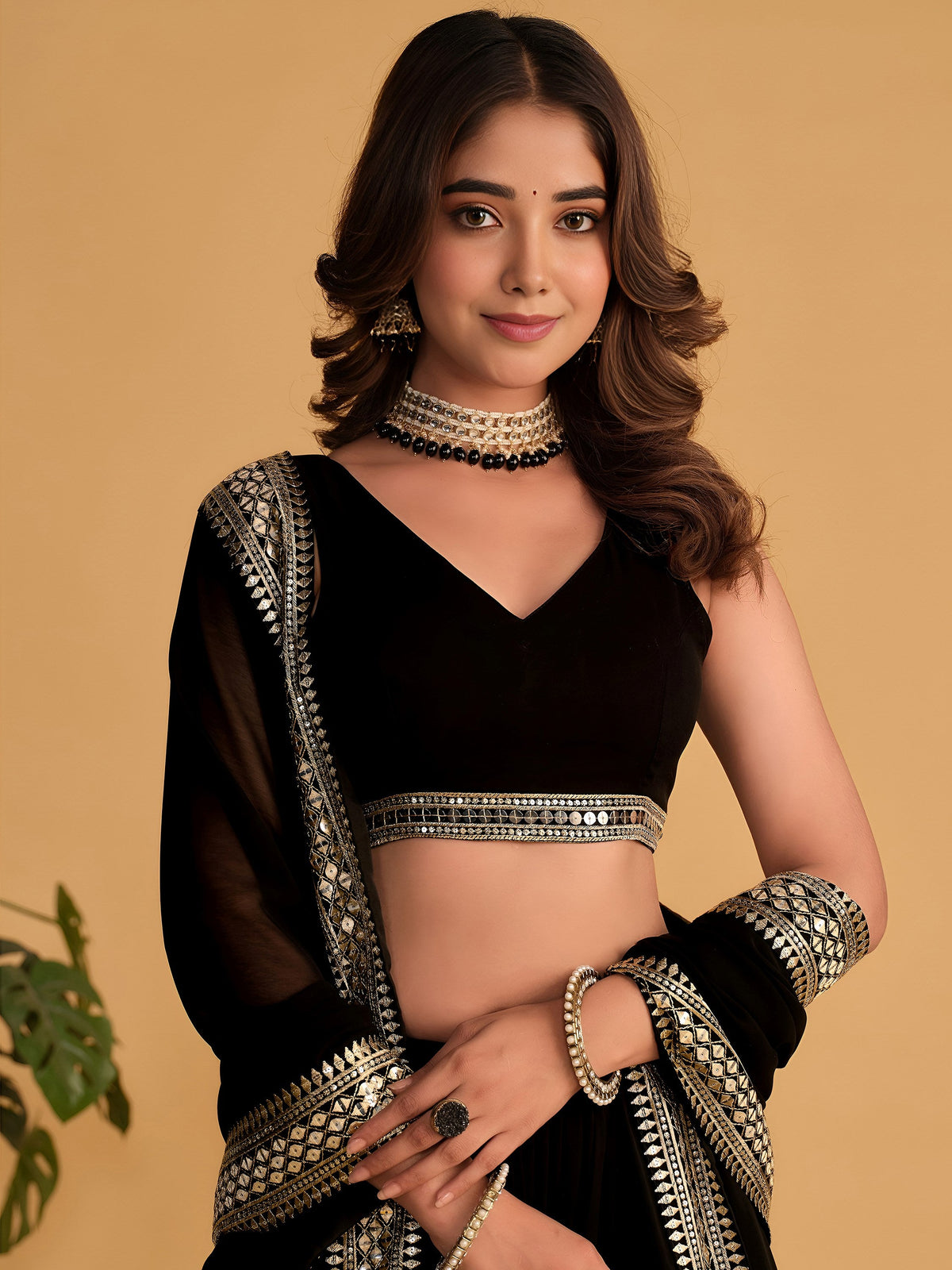 Black Zari Embroidered Georgette Lehenga Choli With Dupatta