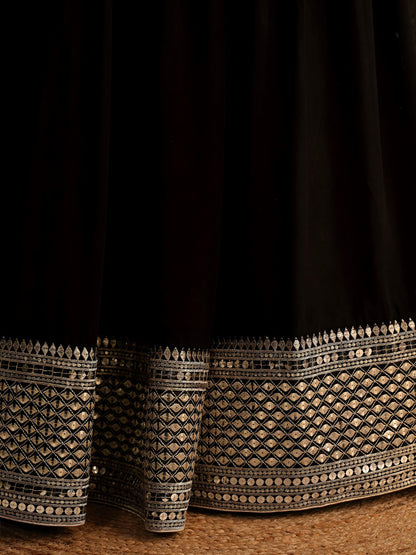 Black Zari Embroidered Georgette Lehenga Choli With Dupatta