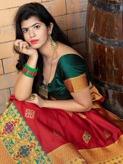 Red Zari Weaving Banarasi Silk Festival Saree with Blouse