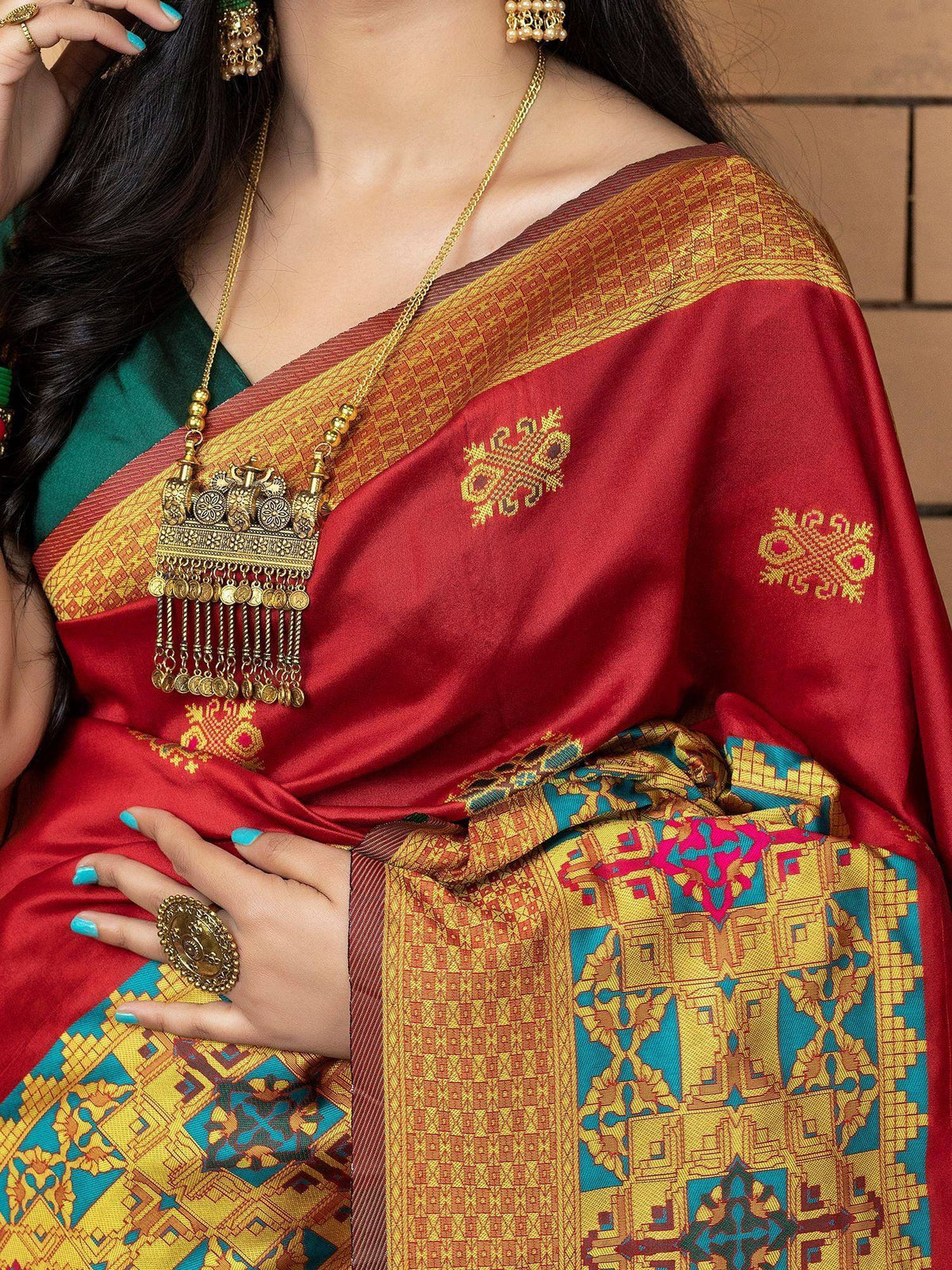 Red Zari Weaving Banarasi Silk Festival Saree with Blouse