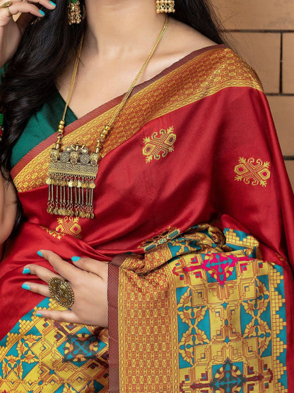 Red Zari Weaving Banarasi Silk Festival Saree with Blouse