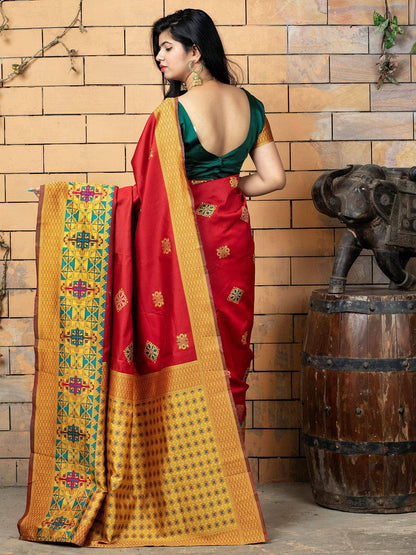 Red Zari Weaving Banarasi Silk Festival Saree with Blouse