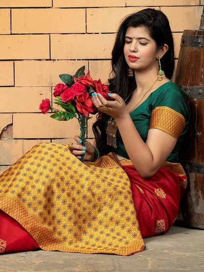 Red Zari Weaving Banarasi Silk Festival Saree with Blouse