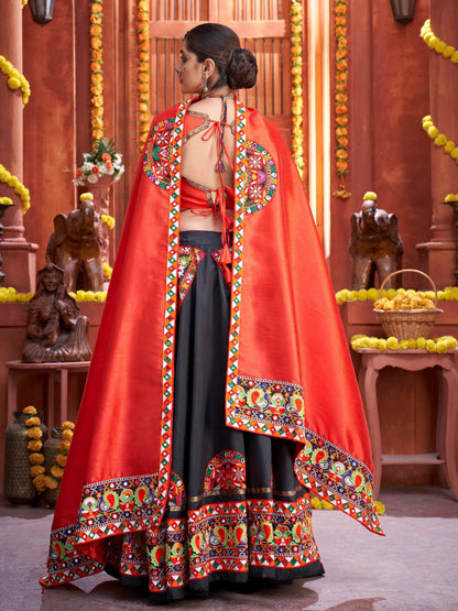 Black Gamthi Work Silk Traditional Rajwadi Chaniya Choli