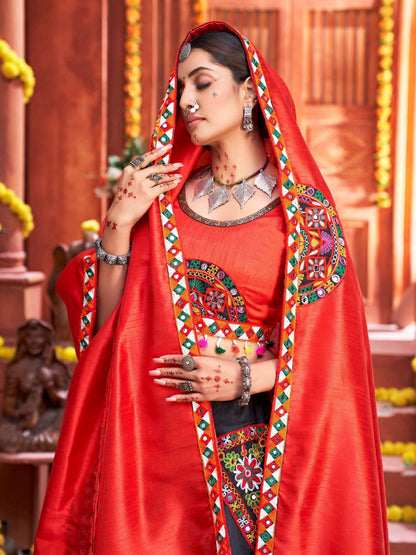 Black Gamthi Work Silk Traditional Rajwadi Chaniya Choli