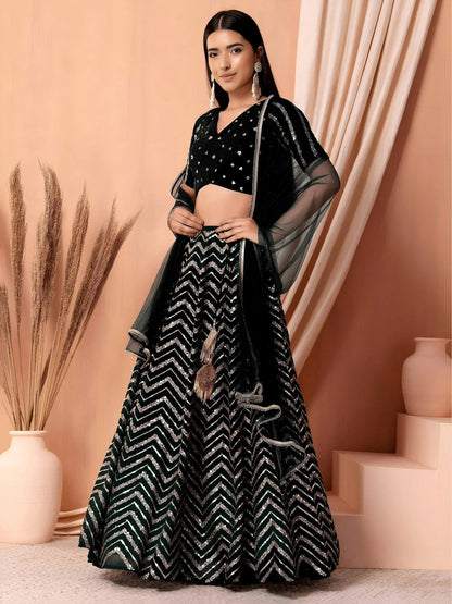 Black Zari Embroidered Georgette Reception Wear Lehenga Choli