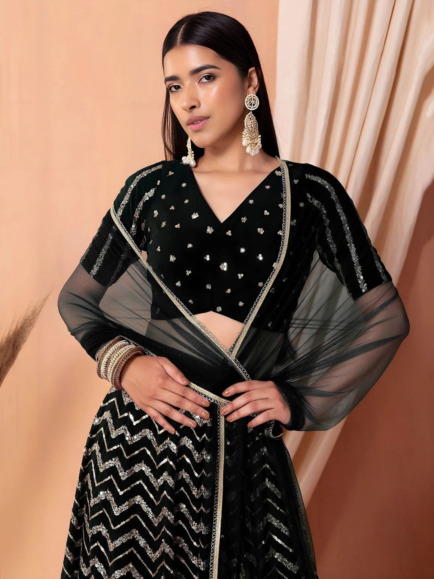 Black Zari Embroidered Georgette Reception Wear Lehenga Choli