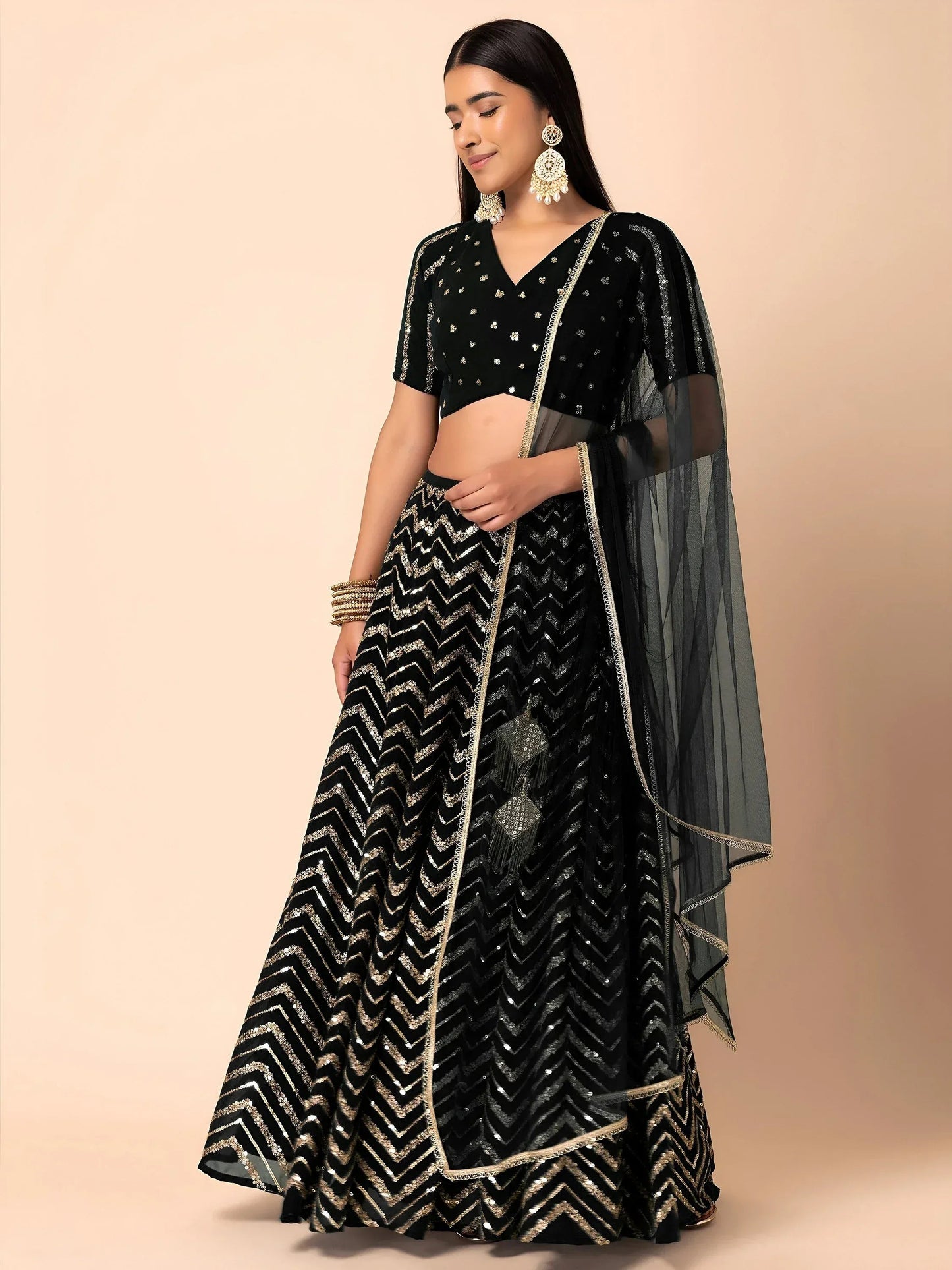 Black Zari Embroidered Georgette Reception Wear Lehenga Choli