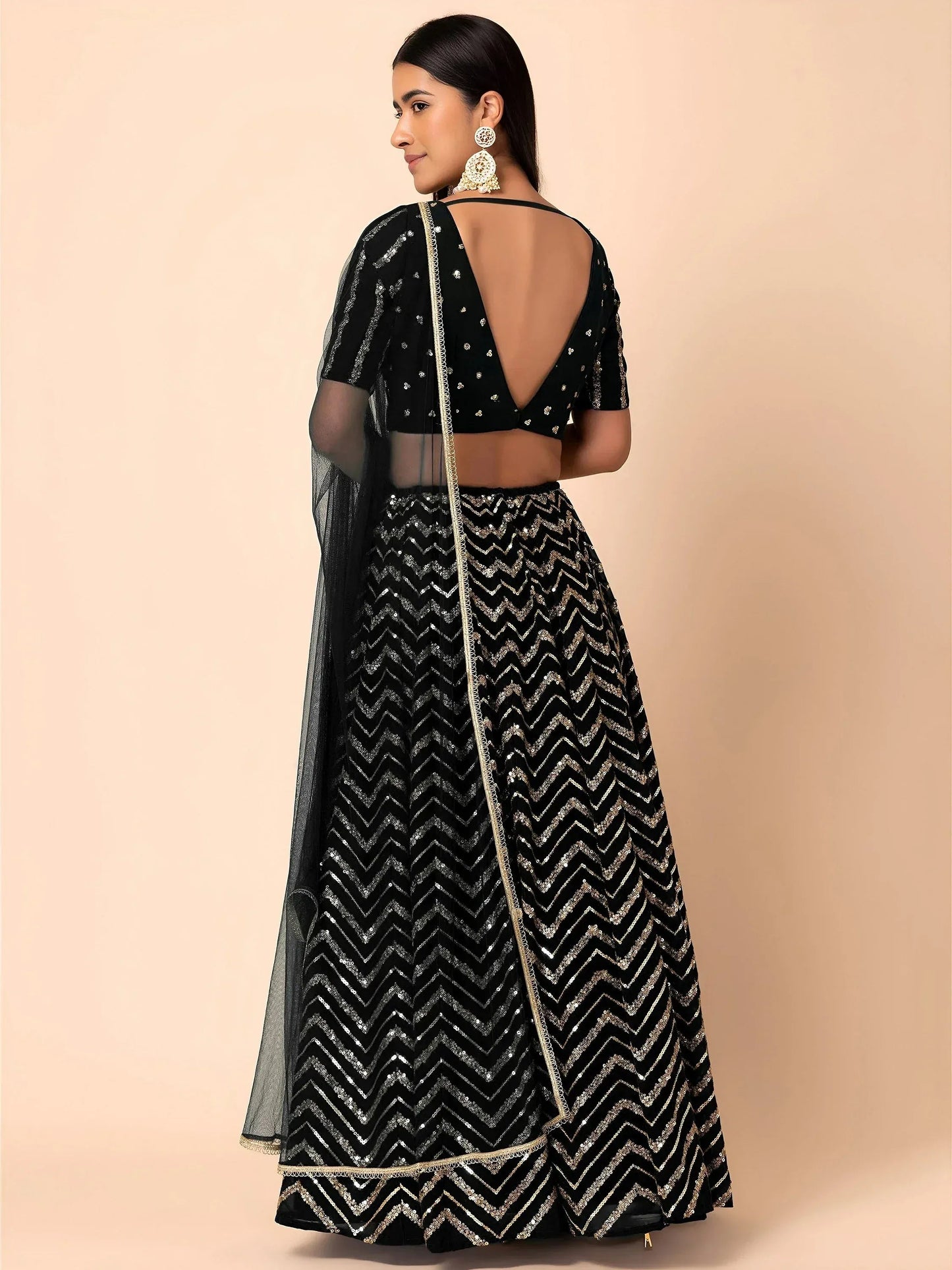 Black Zari Embroidered Georgette Reception Wear Lehenga Choli