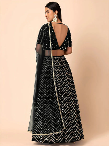 Black Zari Embroidered Georgette Reception Wear Lehenga Choli