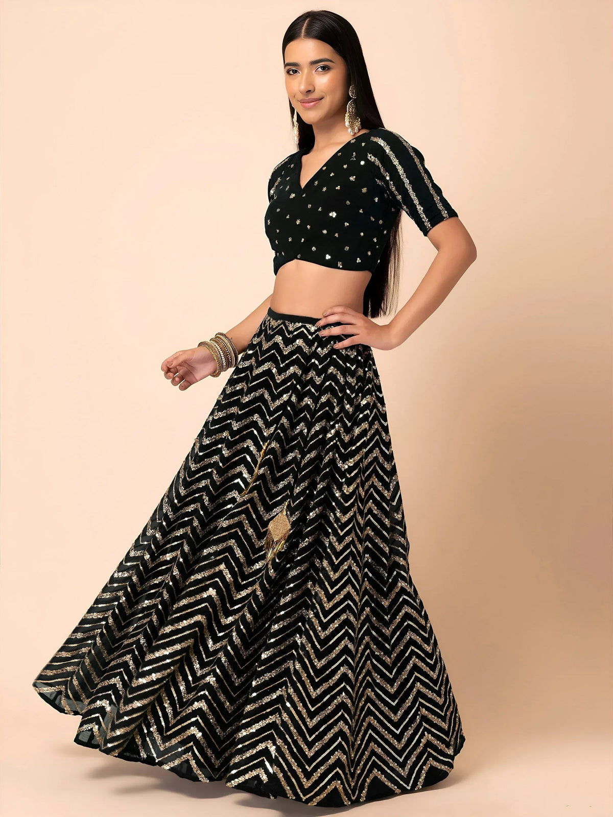 Black Zari Embroidered Georgette Reception Wear Lehenga Choli