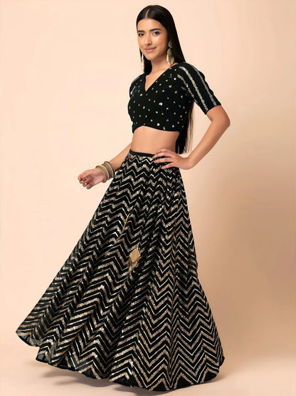 Black Zari Embroidered Georgette Reception Wear Lehenga Choli