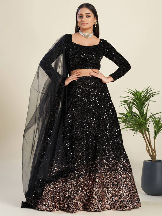 Glamorous Black Sequin Work Velvet Wedding Lehenga Choli