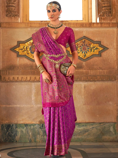 Outstanding Purple Weaving Silk Traditional Saree with Blouse
