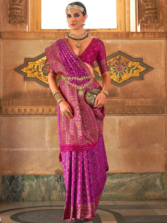 Outstanding Purple Weaving Silk Traditional Saree with Blouse
