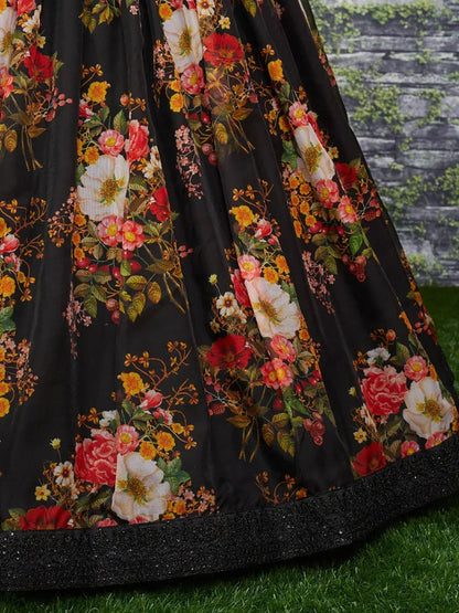 Black Floral Organza Party Wear Lehenga With Sequins Choli