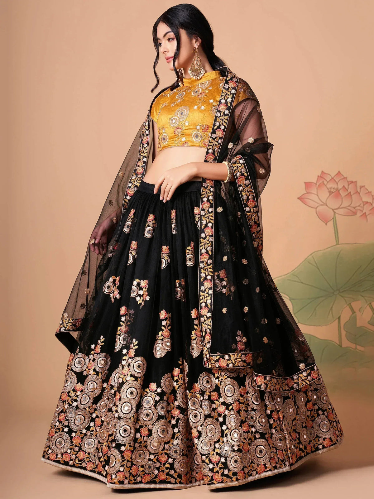 Glamorous Black Dori Embroidery Net Lehenga Choli