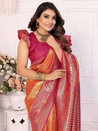 Fantastic Orange Zari Weaving Banarasi Silk Festival Wear Saree