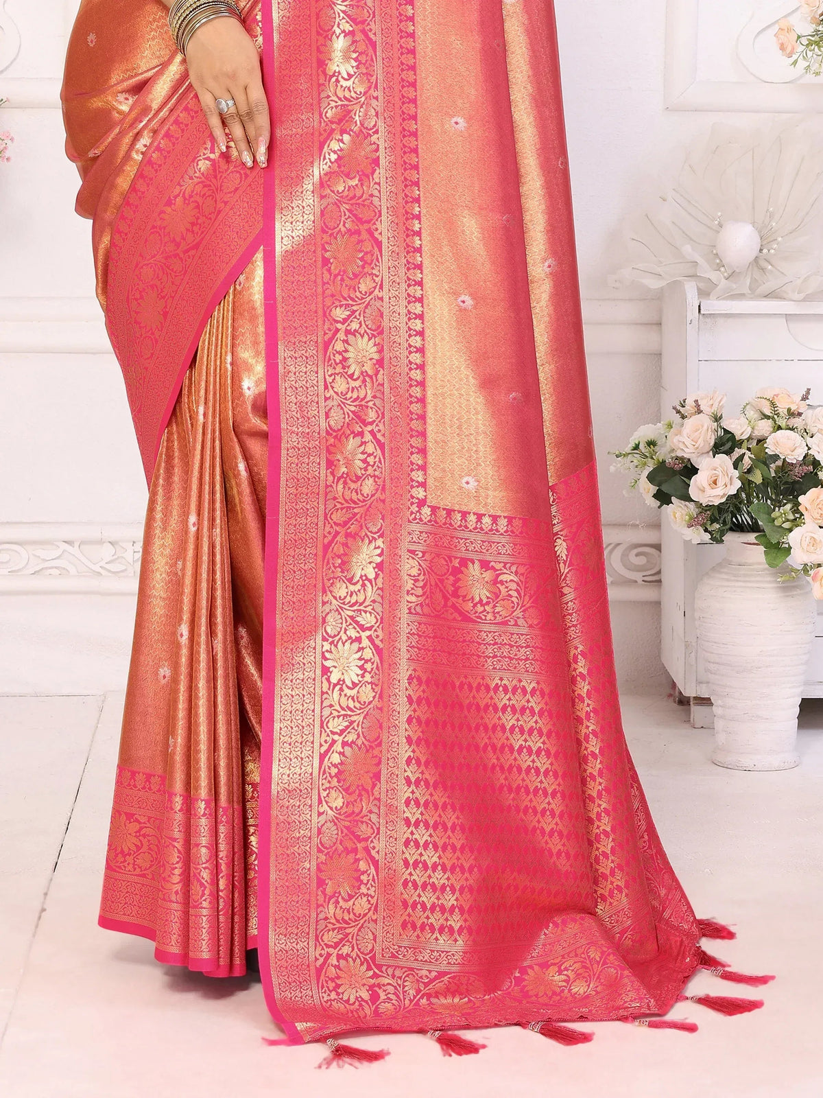 Marvelous Pink Zari Weaving Banarasi Silk Saree with Blouse