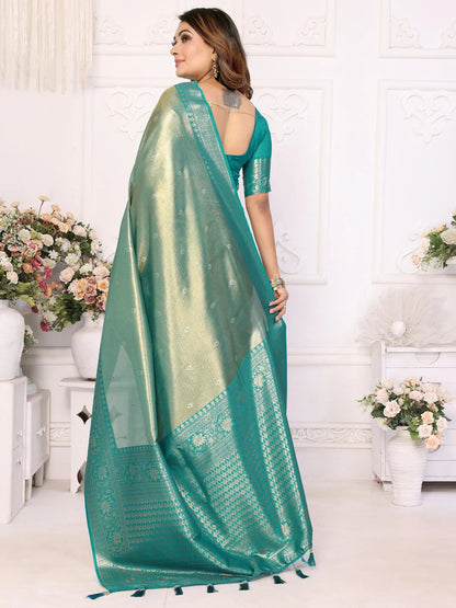 Bewitching Sea Green Zari Weaving Banarasi Silk Event Wear Saree