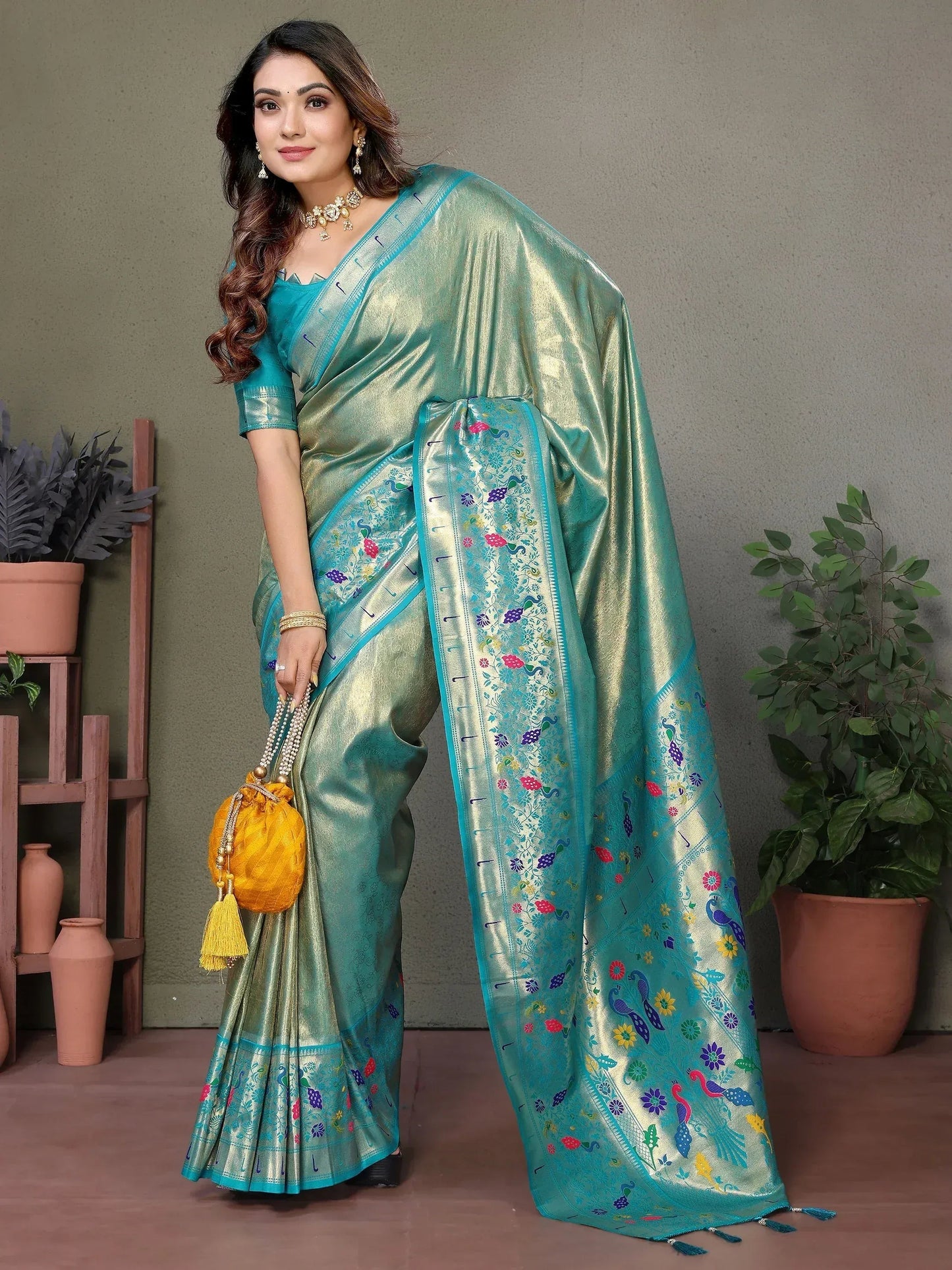Sky Blue Zari Weaving Banarasi Silk Festival Wear Saree