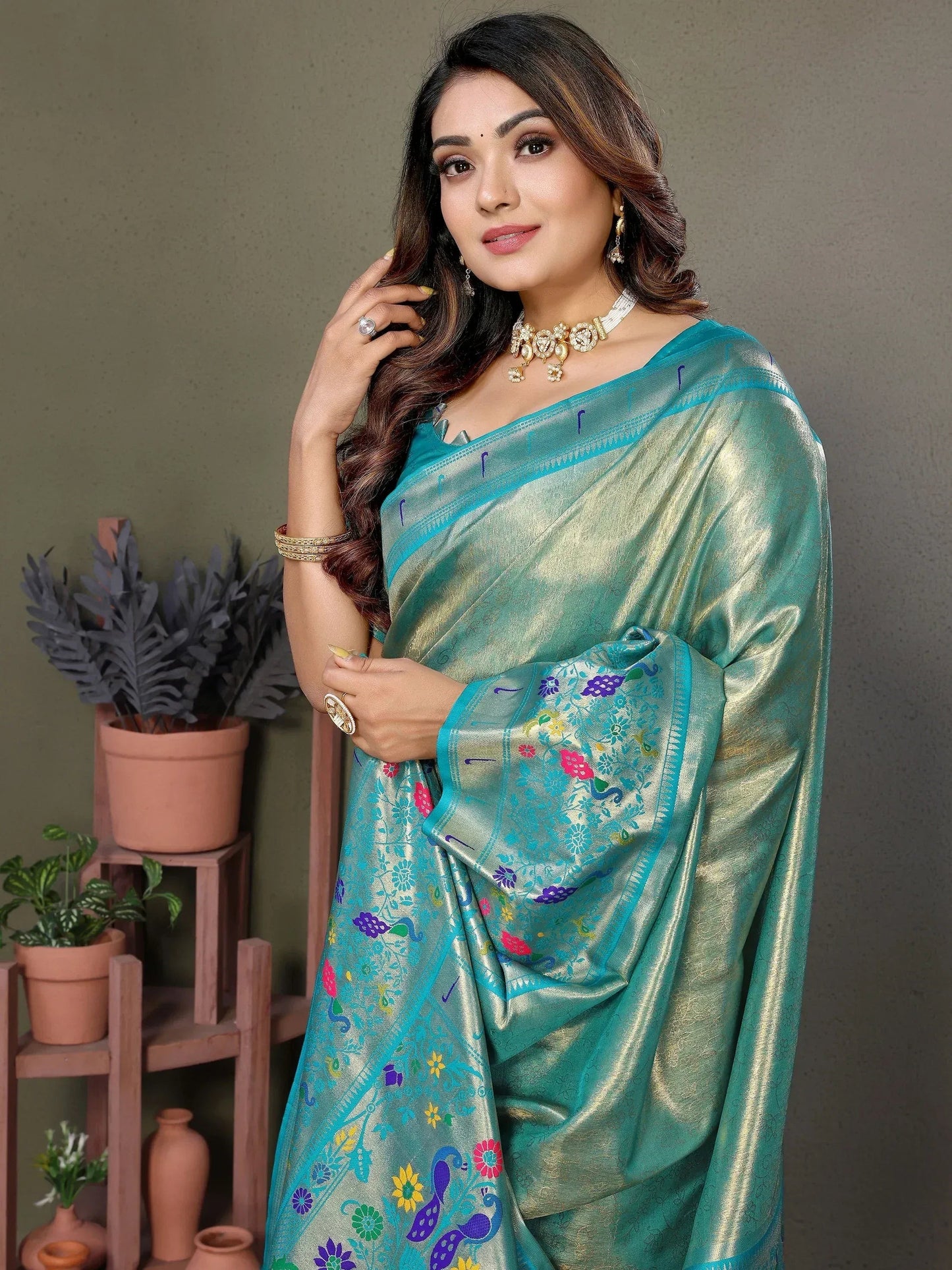 Sky Blue Zari Weaving Banarasi Silk Festival Wear Saree