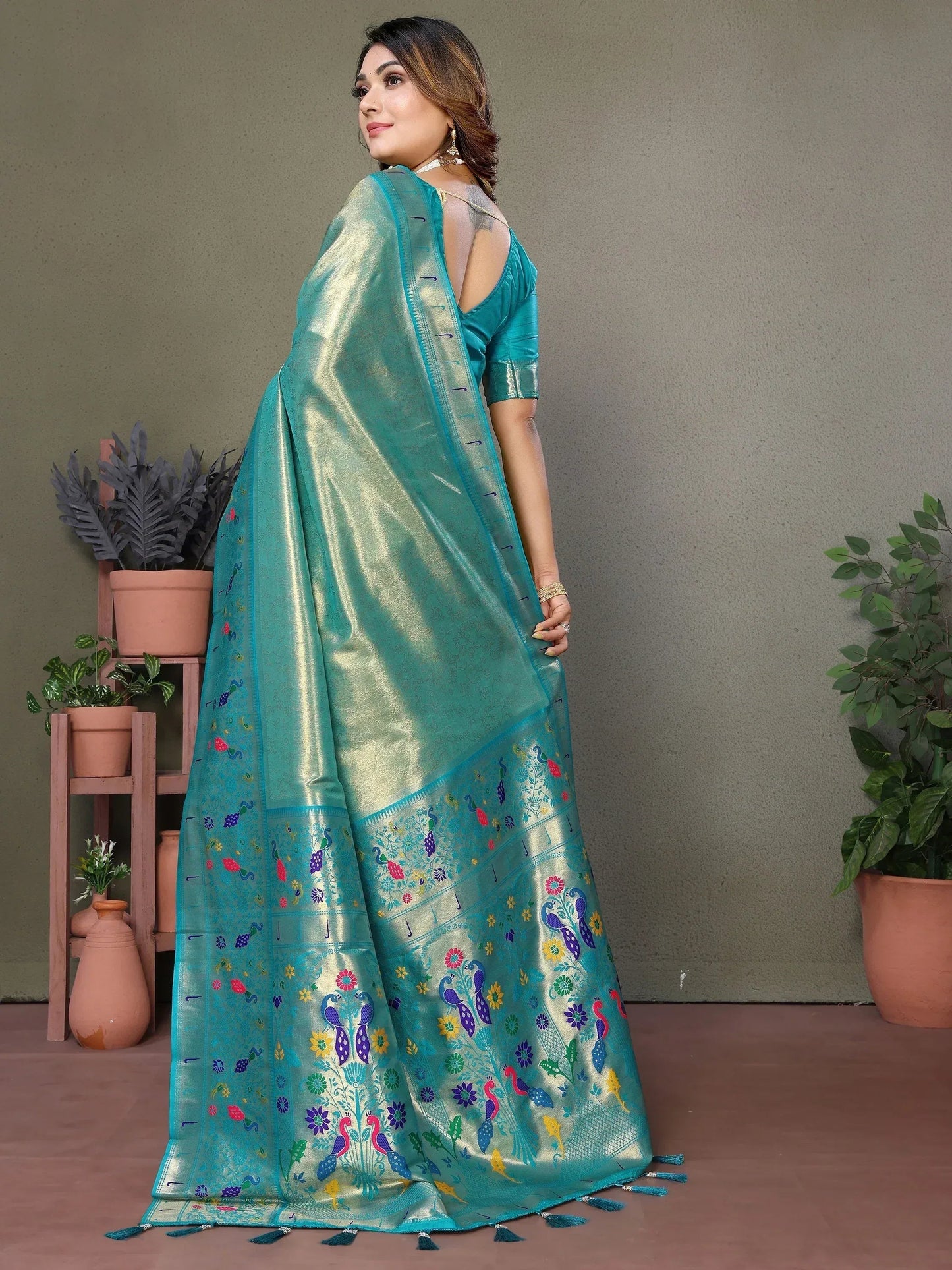 Sky Blue Zari Weaving Banarasi Silk Festival Wear Saree