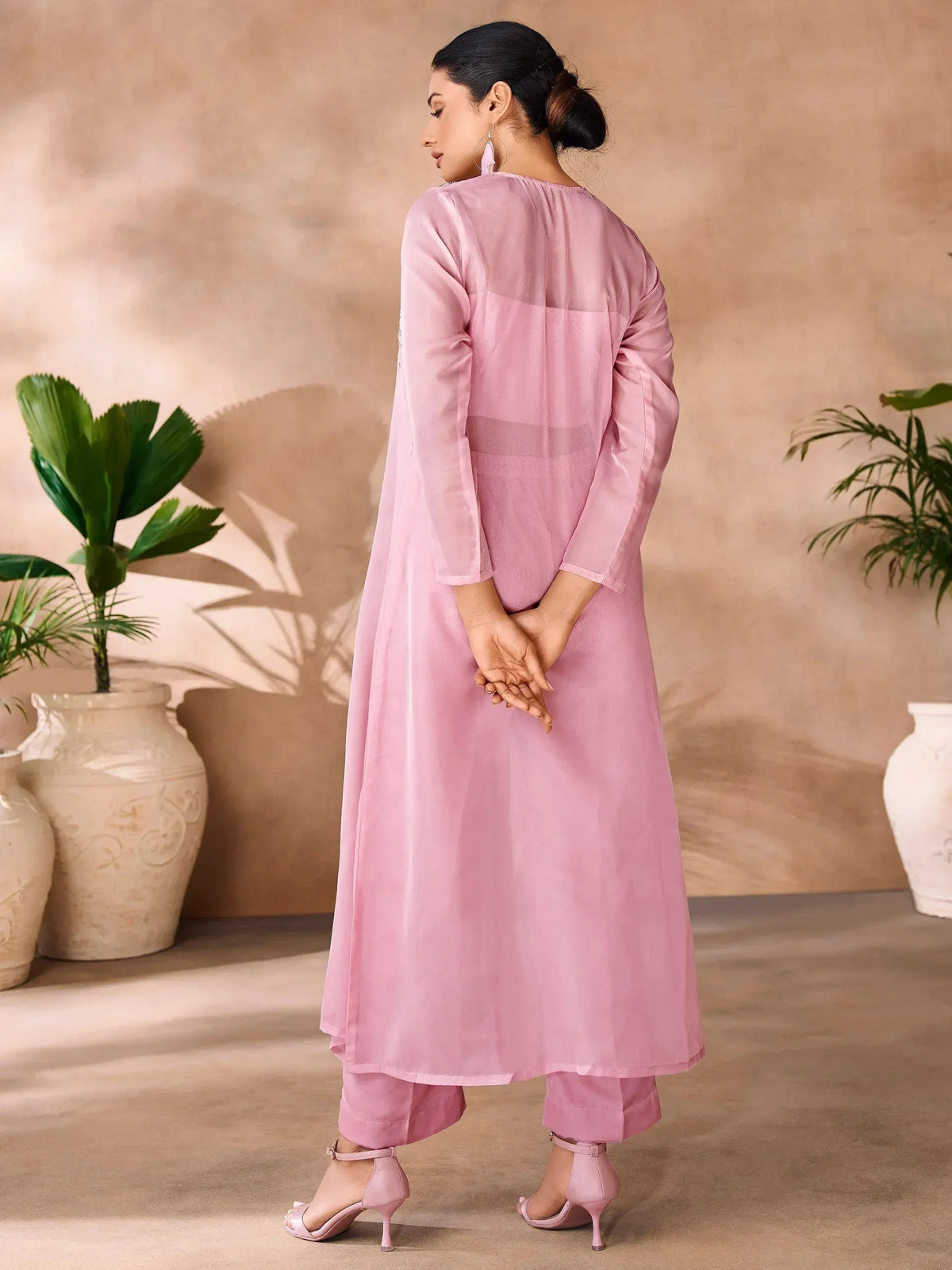 Enchanting Baby Pink Hand Work Organza Party Wear Co-Ord Set