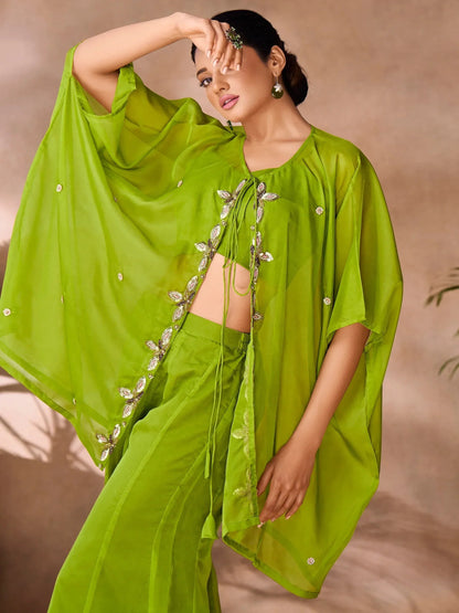 Incredible Green Hand Work Organza Co-Ord Set