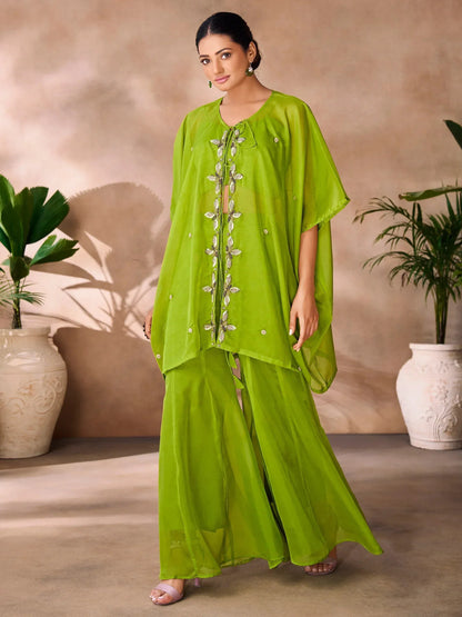 Incredible Green Hand Work Organza Co-Ord Set
