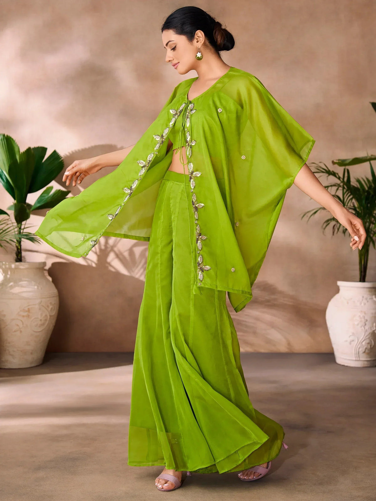 Incredible Green Hand Work Organza Co-Ord Set