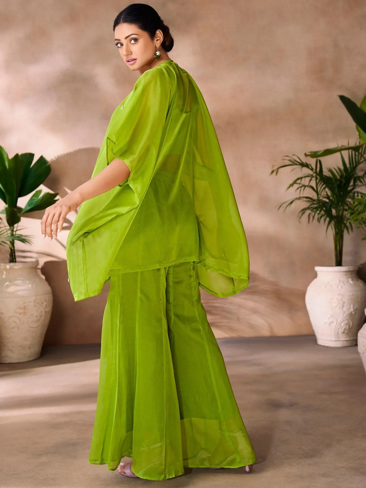Incredible Green Hand Work Organza Co-Ord Set
