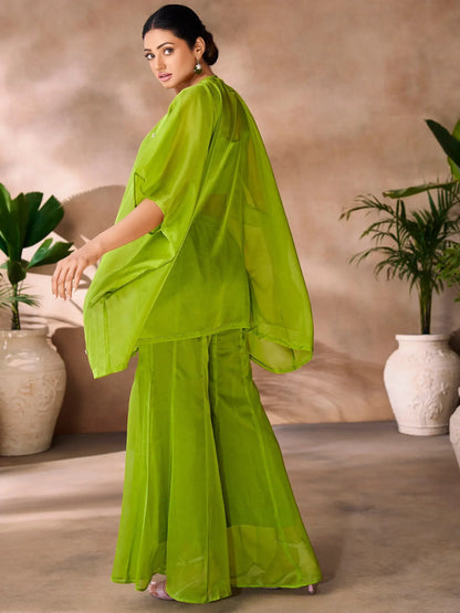 Incredible Green Hand Work Organza Co-Ord Set