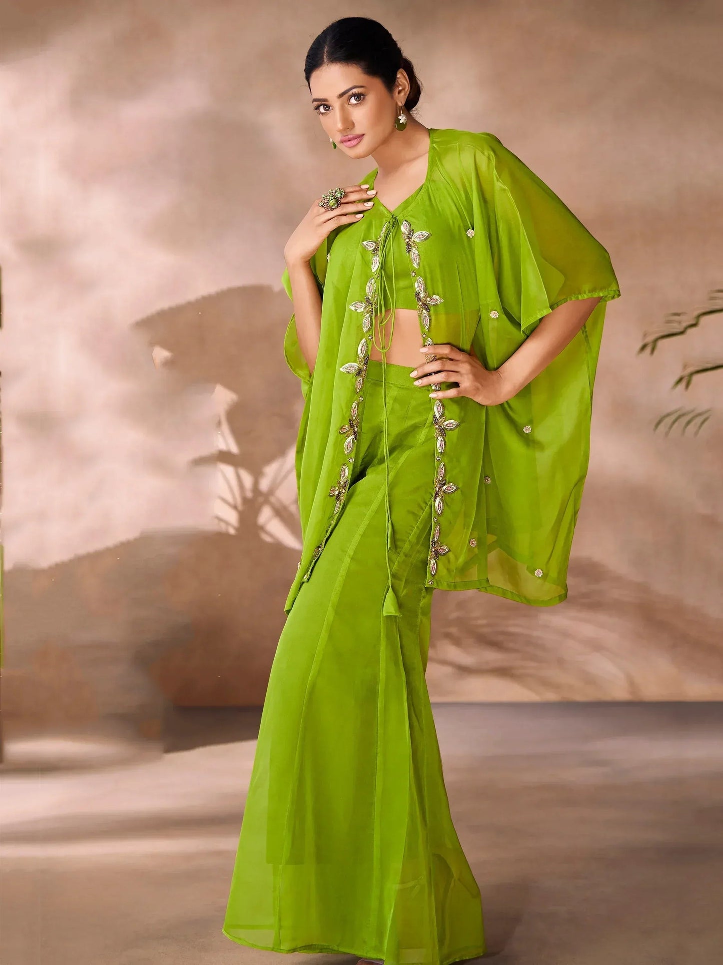 Incredible Green Hand Work Organza Co-Ord Set