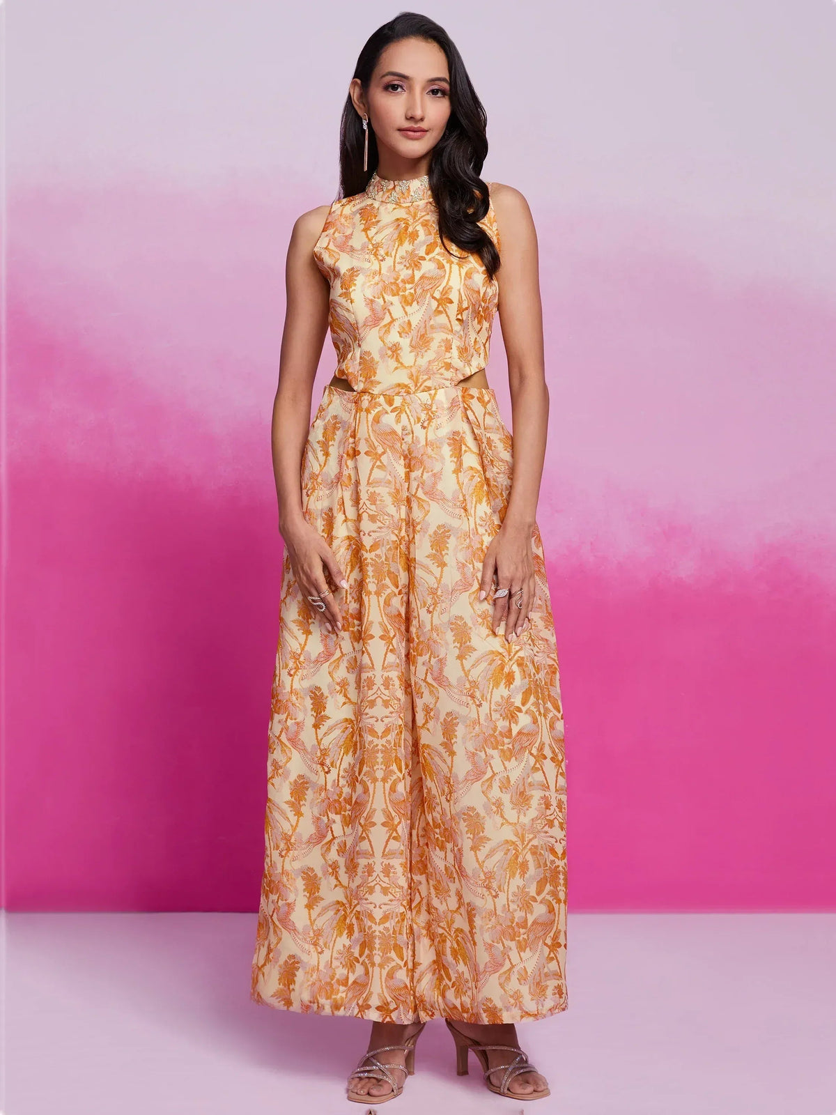 Fantastical Cream Digital Printed Organza Western Dress