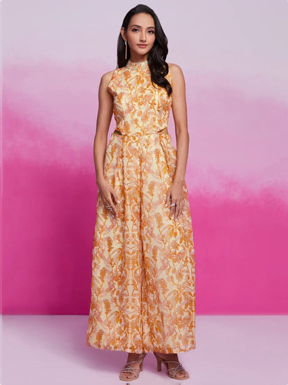 Fantastical Cream Digital Printed Organza Western Dress