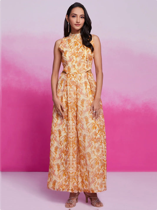 Fantastical Cream Digital Printed Organza Western Dress
