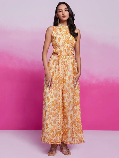 Fantastical Cream Digital Printed Organza Western Dress