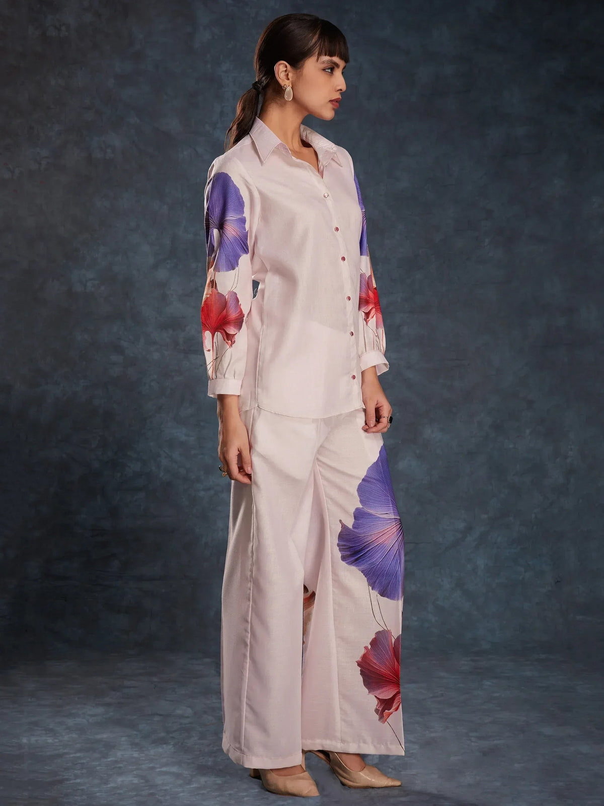 Precious Light Pink Floral Printed Linen Western Wear Co-Ord Set